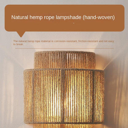 HempLume Bohemian Vintage Rattan Hemp Rope LED Wall Lamp