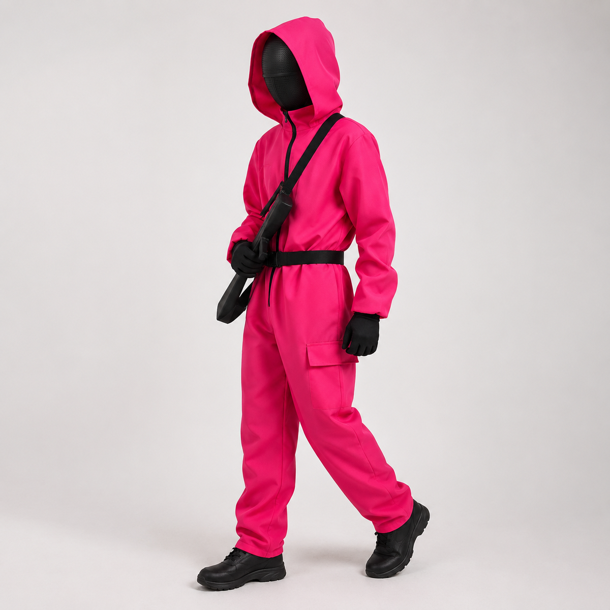 Hooded Jumpsuit Halloween Costume Full Face Mask Outfit Set Kids Adults