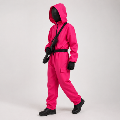 Hooded Jumpsuit Halloween Costume Full Face Mask Outfit Set Kids Adults