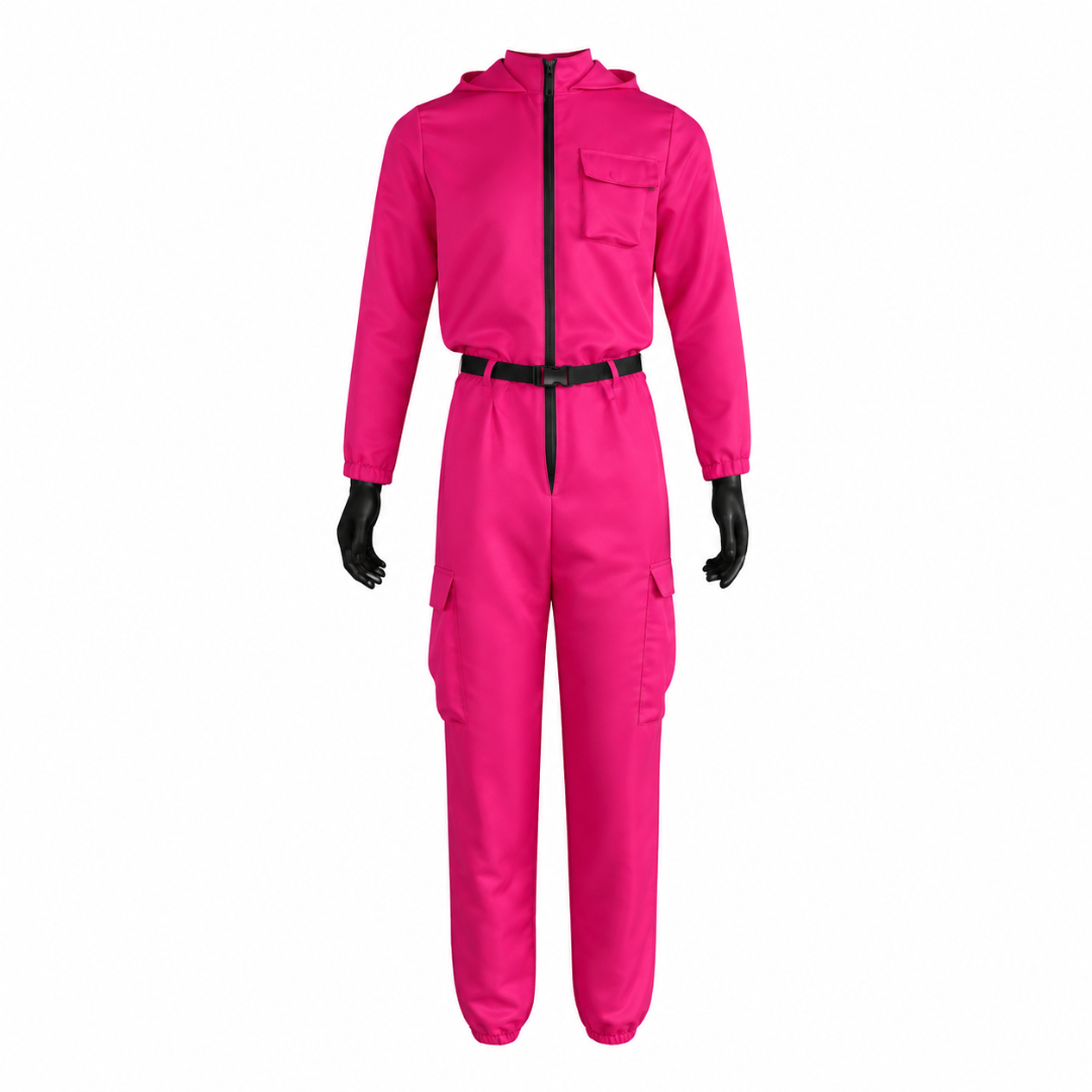 Hooded Jumpsuit Halloween Costume Full Face Mask Outfit Set Kids Adults