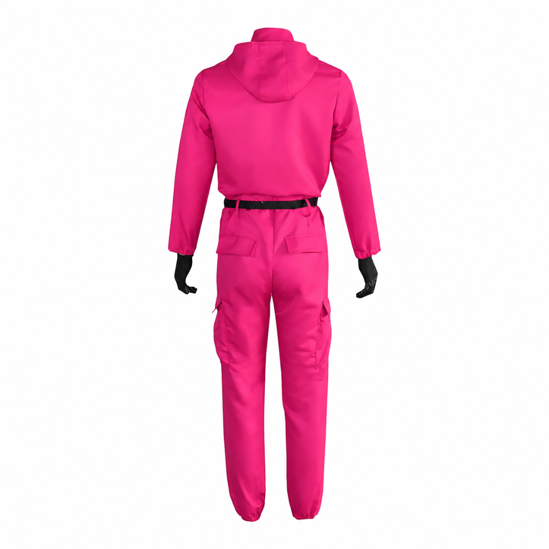 Hooded Jumpsuit Halloween Costume Full Face Mask Outfit Set Kids Adults