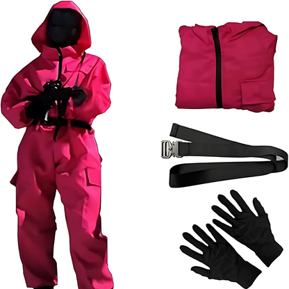 Hooded Jumpsuit Halloween Costume Full Face Mask Outfit Set Kids Adults