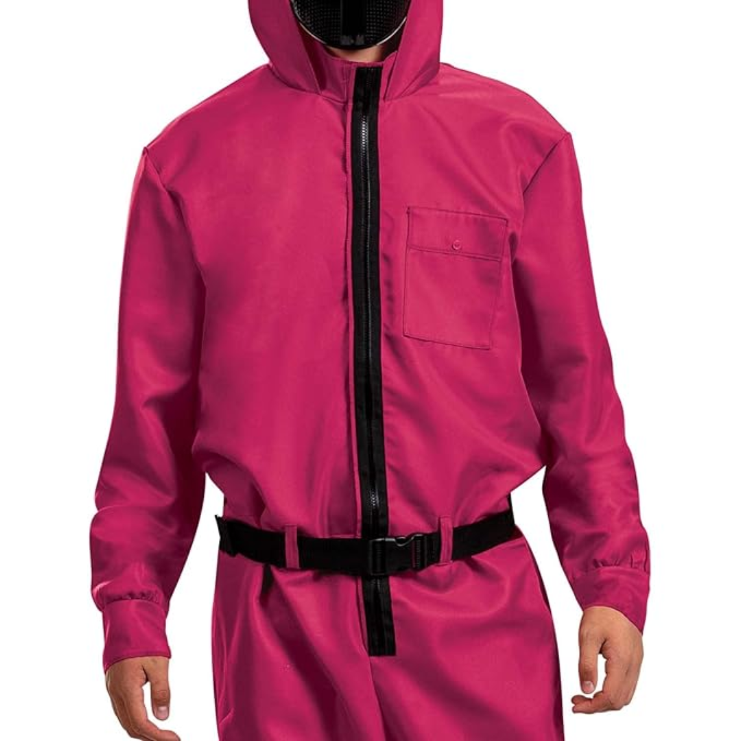Hooded Jumpsuit Halloween Costume Full Face Mask Outfit Set Kids Adults