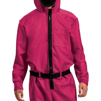 Hooded Jumpsuit Halloween Costume Full Face Mask Outfit Set Kids Adults