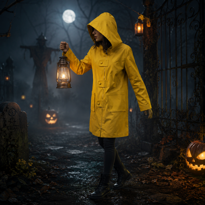 Hooded Raincoat Cosplay Jacket Costume With Zipper Pockets
