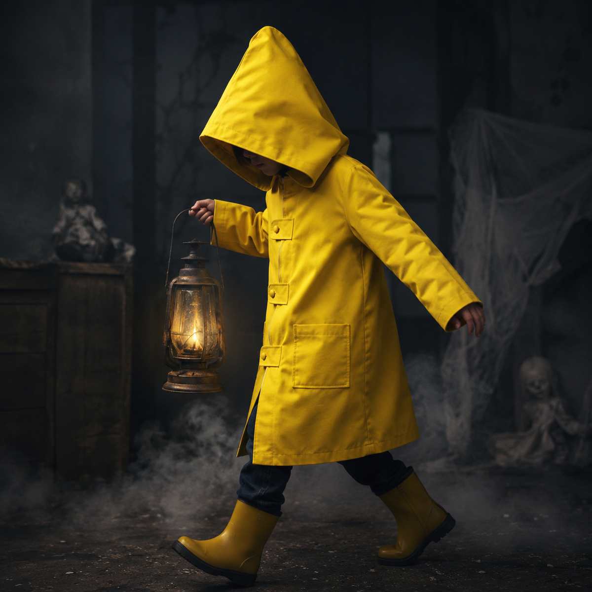 Hooded Raincoat Cosplay Jacket Costume With Zipper Pockets