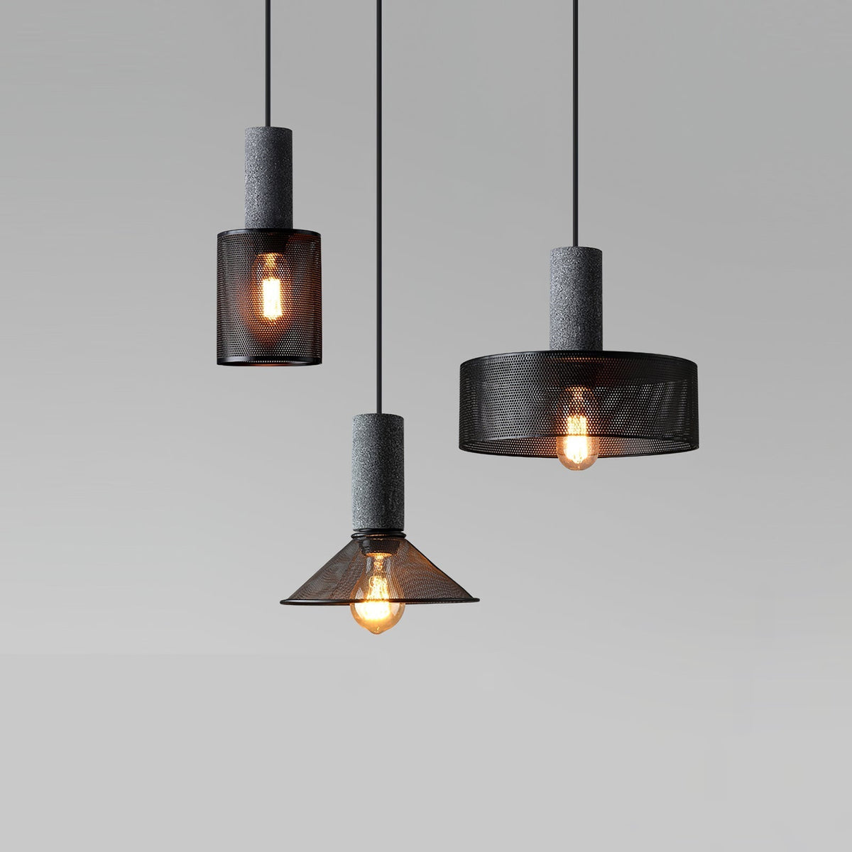 Industrial Cylindrical Pendant Light Concrete Metal E26 E27 Ceiling Fixture