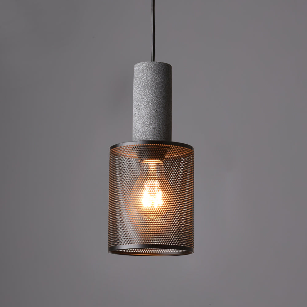 Industrial Cylindrical Pendant Light Concrete Metal E26 E27 Ceiling Fixture