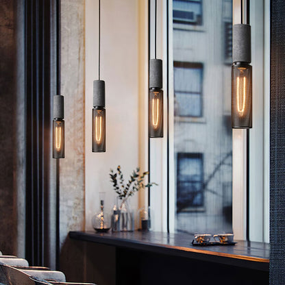 Industrial Cylindrical Pendant Light Concrete Metal E26 E27 Ceiling Fixture