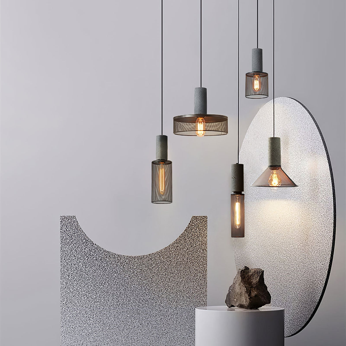 Industrial Cylindrical Pendant Light Concrete Metal E26 E27 Ceiling Fixture