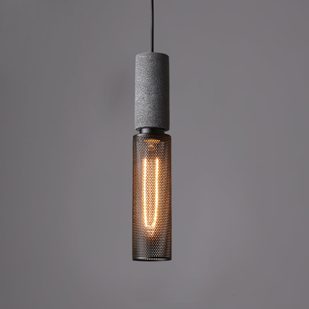 Industrial Cylindrical Pendant Light Concrete Metal E26 E27 Ceiling Fixture