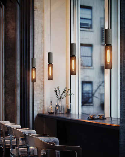 Industrial Cylindrical Pendant Light Concrete Metal E26 E27 Ceiling Fixture