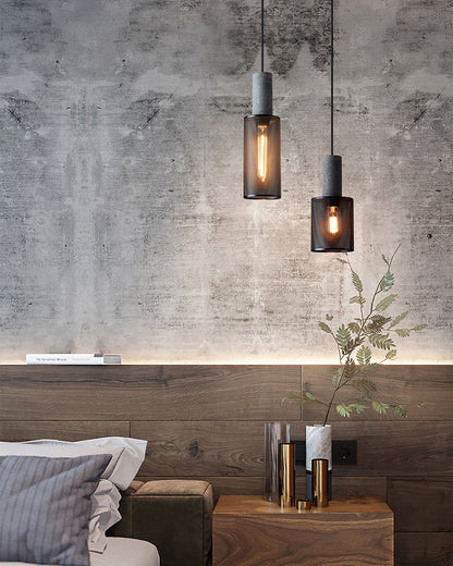 Industrial Cylindrical Pendant Light Concrete Metal E26 E27 Ceiling Fixture