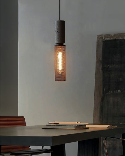 Industrial Cylindrical Pendant Light Concrete Metal E26 E27 Ceiling Fixture