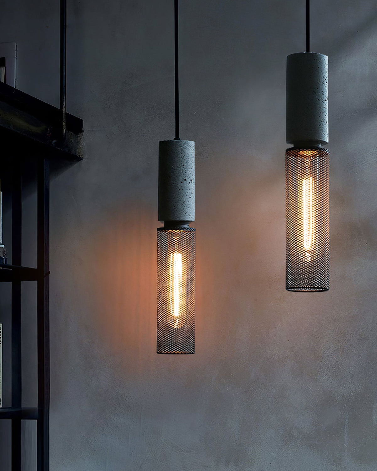 Industrial Cylindrical Pendant Light Concrete Metal E26 E27 Ceiling Fixture