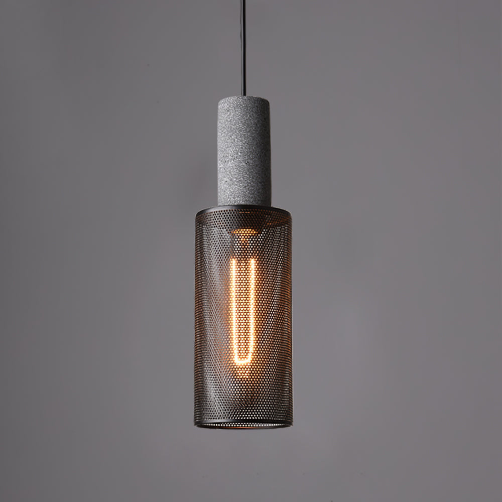 Industrial Cylindrical Pendant Light Concrete Metal E26 E27 Ceiling Fixture