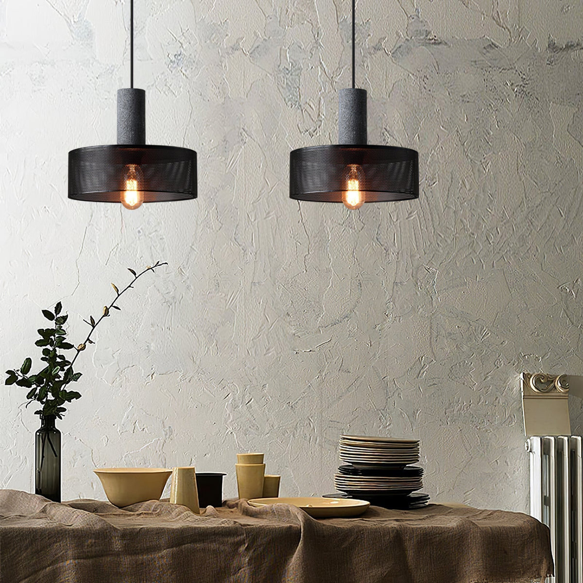 Industrial Cylindrical Pendant Light Concrete Metal E26 E27 Ceiling Fixture