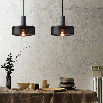 Industrial Cylindrical Pendant Light Concrete Metal E26 E27 Ceiling Fixture