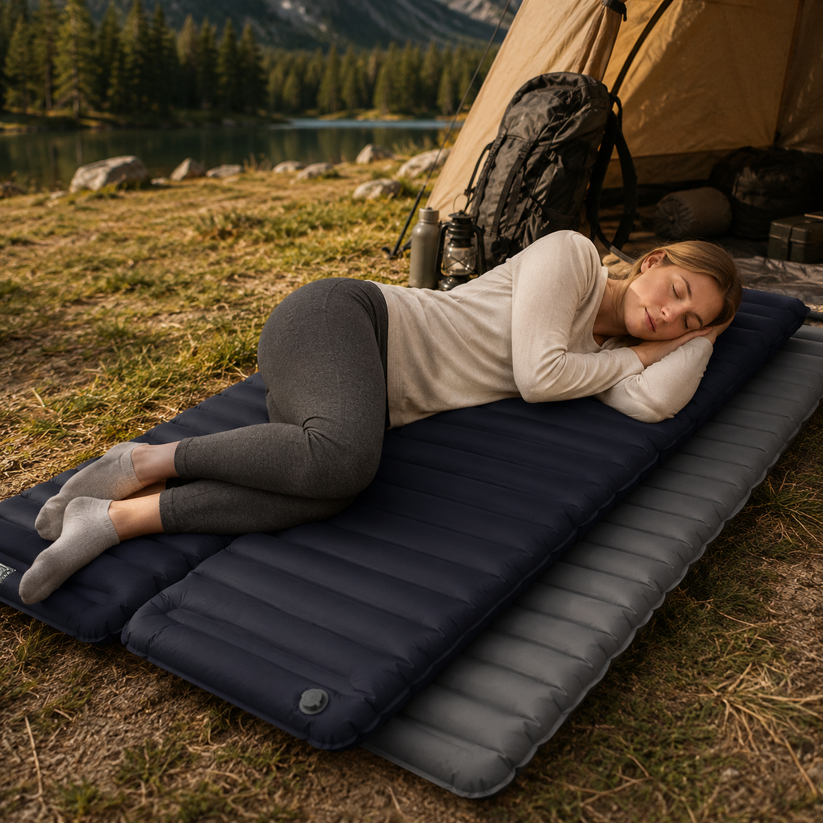 Inflatable Camping Sleeping Pad with Built-In Pump