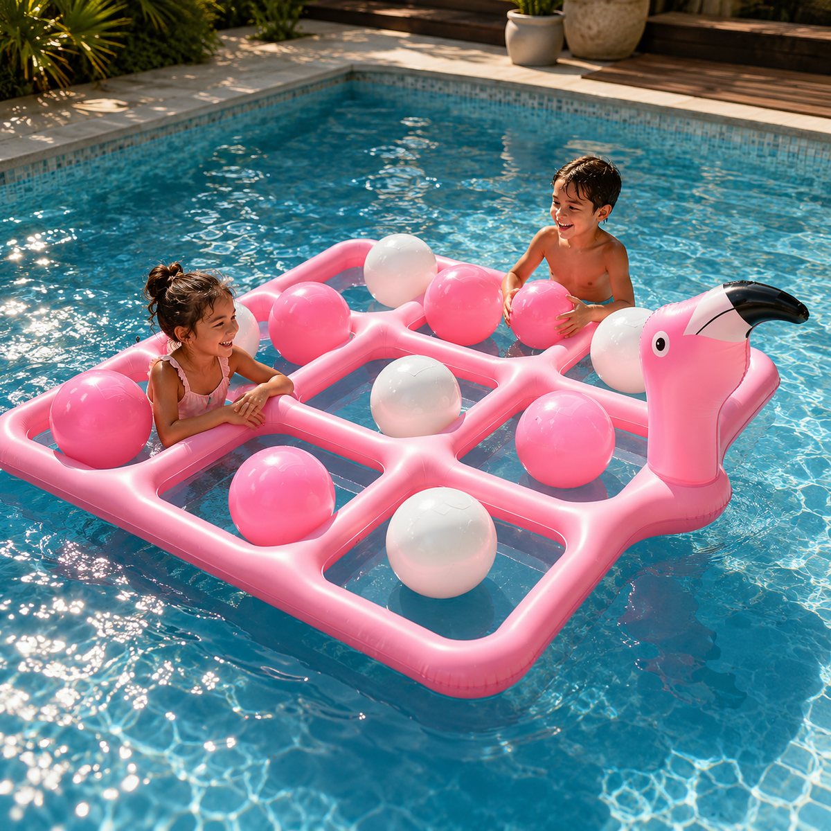 Inflatable Flamingo Pool Float with Tic Tac Toe Game