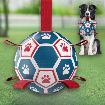 Interactive Dog Soccer Ball with Rope Handles for Fetch and Tug
