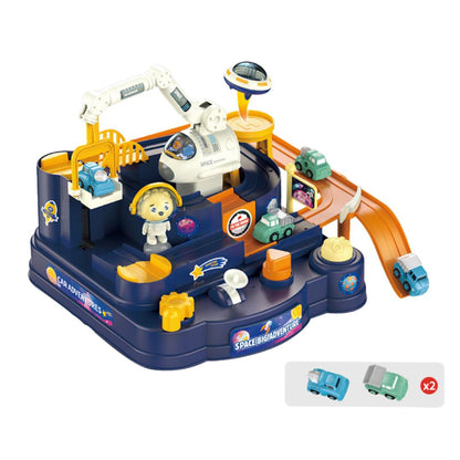 Interactive Race Track Car Adventure Toy with Mechanical Buttons and Obstacle Control