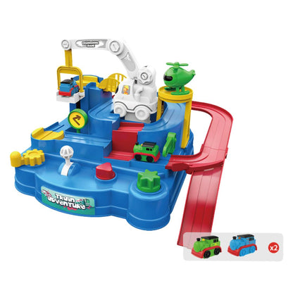 Interactive Race Track Car Adventure Toy with Mechanical Buttons and Obstacle Control