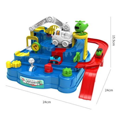 Interactive Race Track Car Adventure Toy with Mechanical Buttons and Obstacle Control
