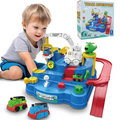 Interactive Race Track Car Adventure Toy with Mechanical Buttons and Obstacle Control