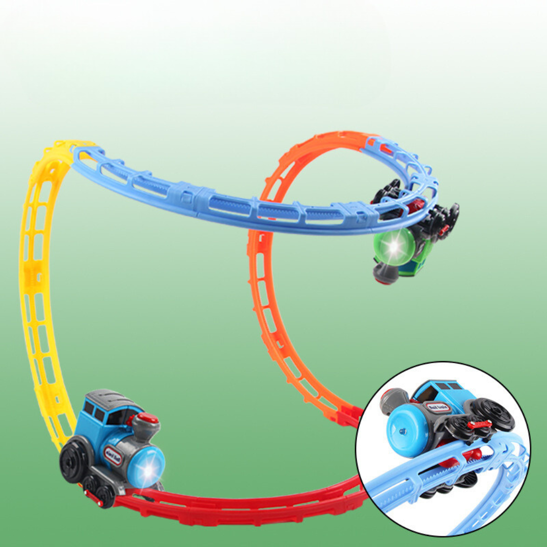 Interactive Toy Train Set with Lights Sounds and Flexible Track Building System