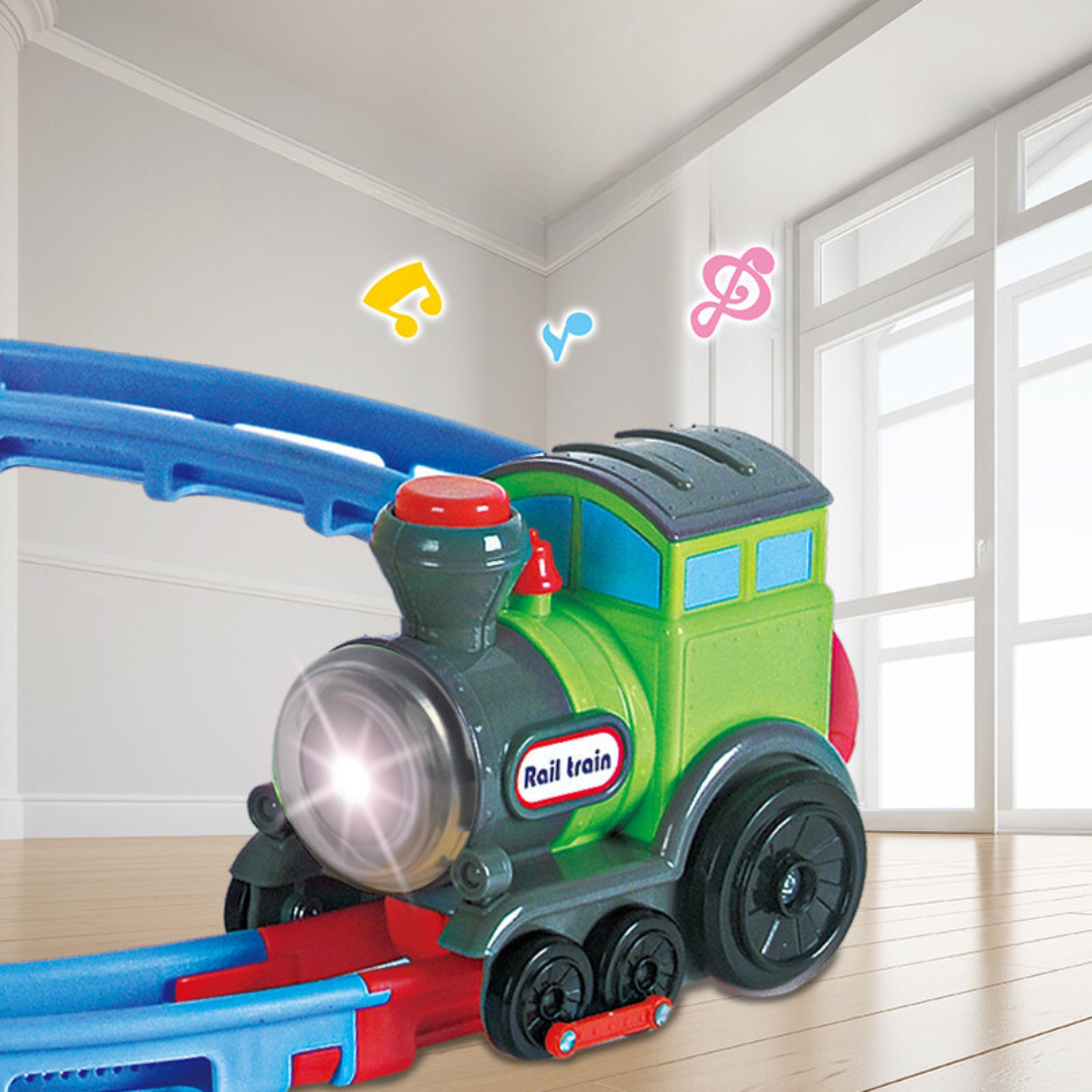 Interactive Toy Train Set with Lights Sounds and Flexible Track Building System