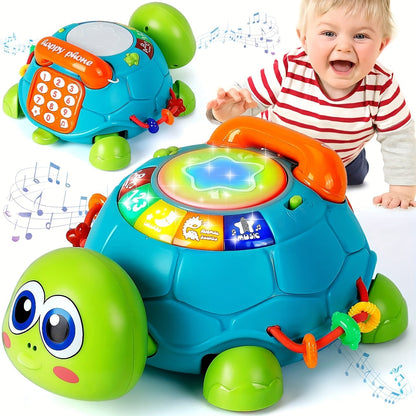 Interactive Turtle Baby Toy with Music Learning Button and Pretend Phone