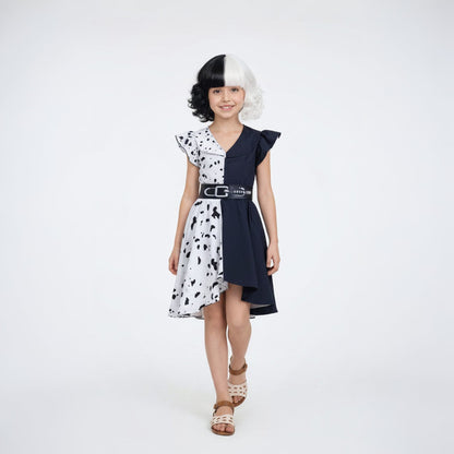 Kids Dalmatian Halloween Costume Dress Cape Mask Wig Cosplay Set