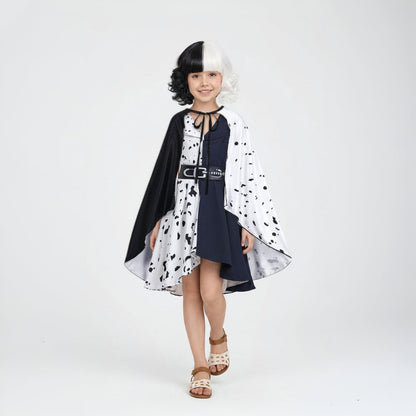 Kids Dalmatian Halloween Costume Dress Cape Mask Wig Cosplay Set