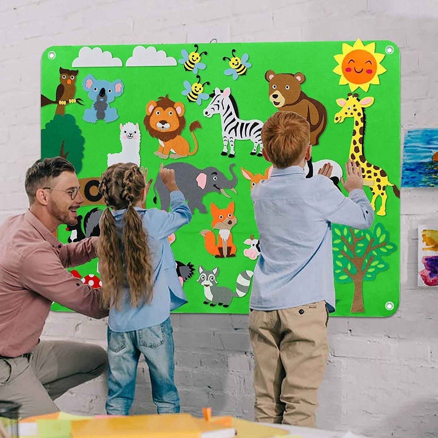Kids Felt Story Board Animal Storytelling Play Set Interactive Learning Toy for Creative Play and Travel