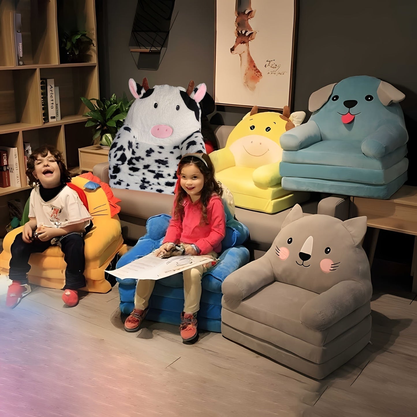 Kids Foldable Sofa Chair for Children Soft Plush Toddler Couch with Memory Foam Cushion for Playroom Bedroom
