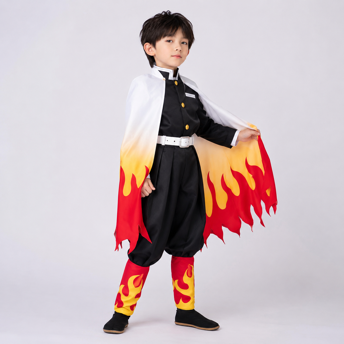Anime-cosplaykostume til børn til Halloween med flammekappe og bensvøb