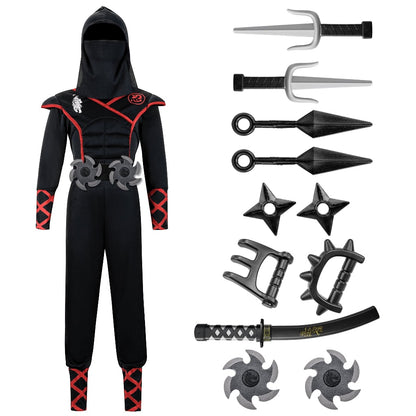 Set costume da ninja per bambini per Halloween con maschera, cintura e guanti
