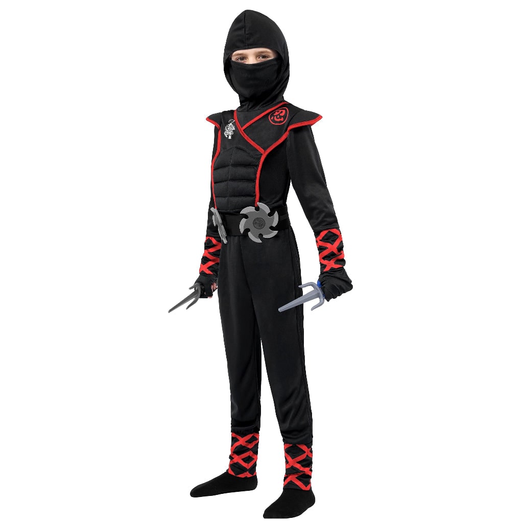Set costume da ninja per bambini per Halloween con maschera, cintura e guanti