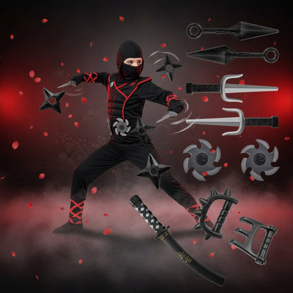 Set costume da ninja per bambini per Halloween con maschera, cintura e guanti