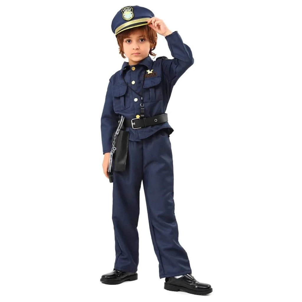 Kids Police Uniform Costume Blue Role Play Halloween Dress Up Outfit