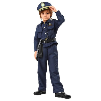 Kids Police Uniform Costume Blue Role Play Halloween Dress Up Outfit