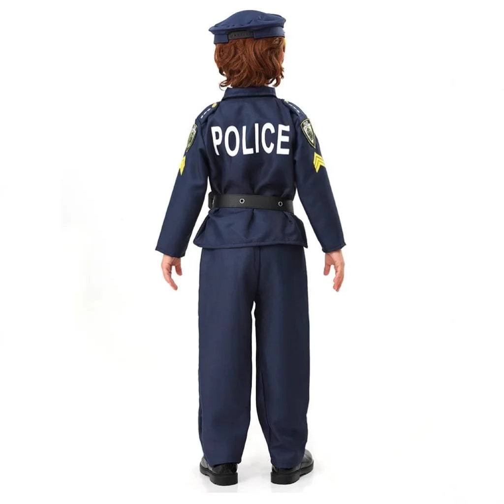 Kids Police Uniform Costume Blue Role Play Halloween Dress Up Outfit