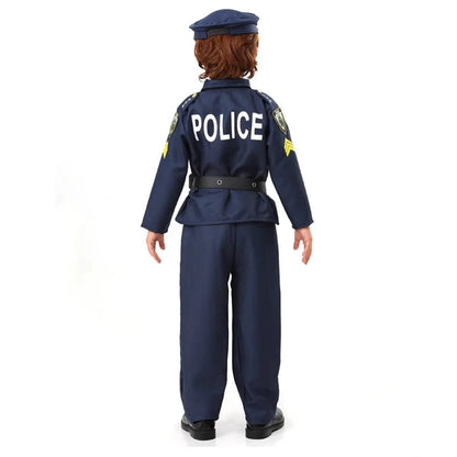 Kids Police Uniform Costume Blue Role Play Halloween Dress Up Outfit