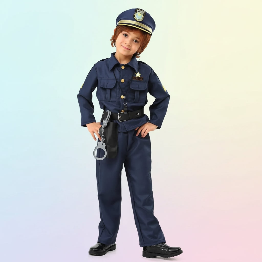 Kids Police Uniform Costume Blue Role Play Halloween Dress Up Outfit