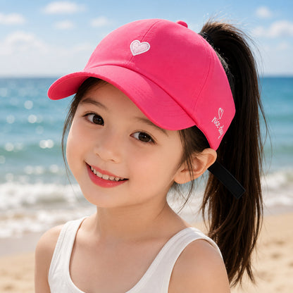 Kids Ponytail Baseball Cap with Curved Sun Shade