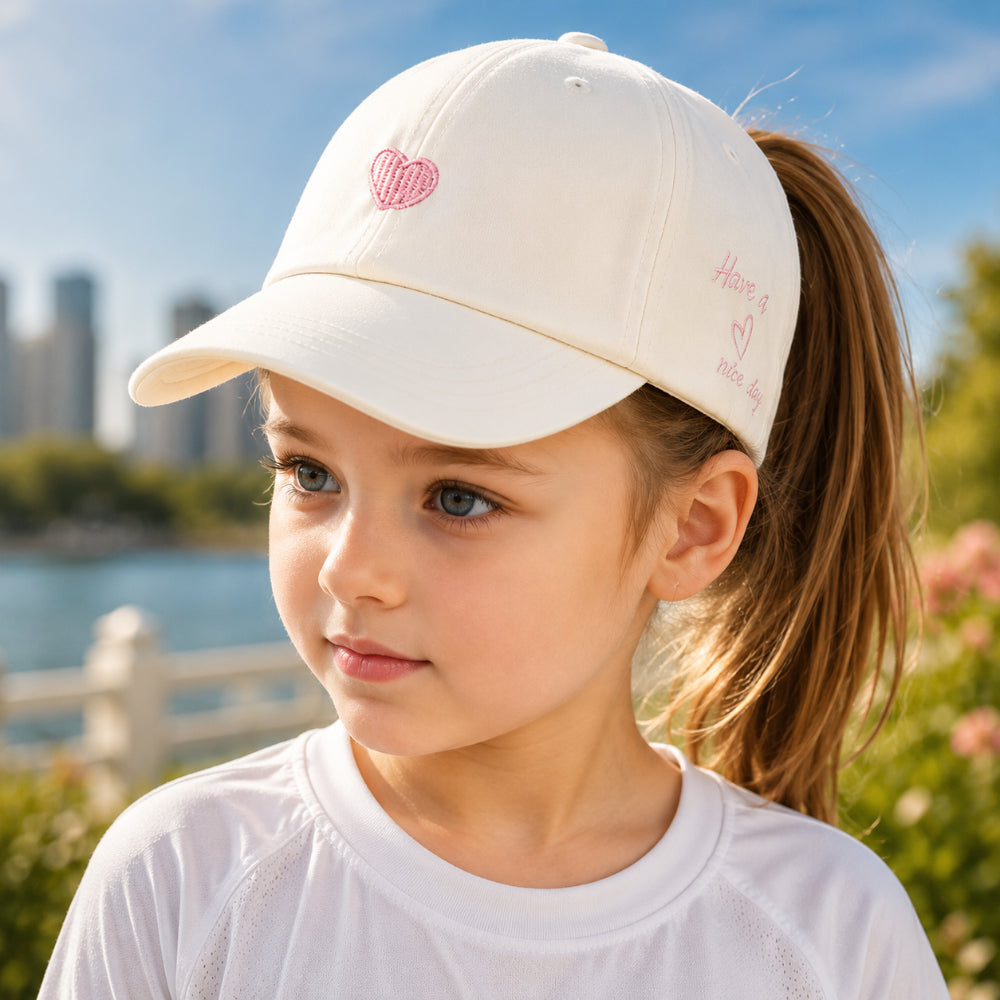 Kids Ponytail Baseball Cap with Curved Sun Shade