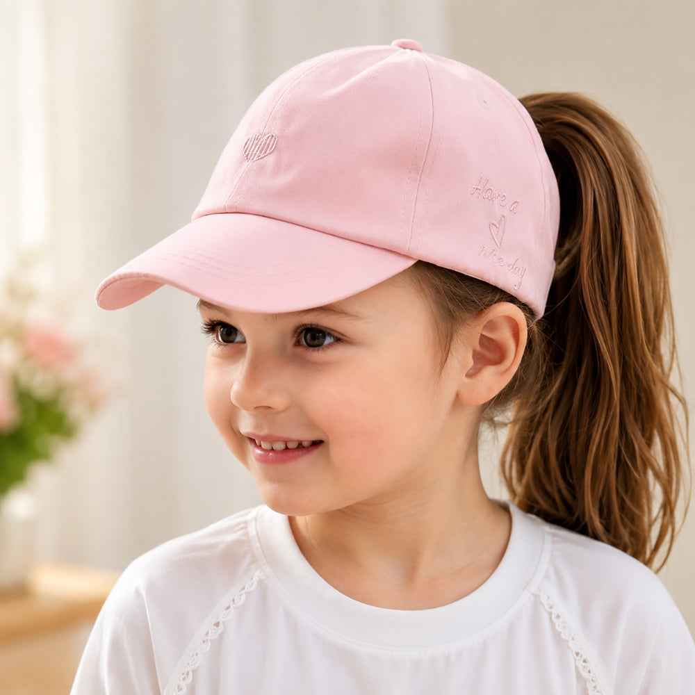 Kids Ponytail Baseball Cap with Curved Sun Shade