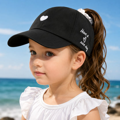 Kids Ponytail Baseball Cap with Curved Sun Shade