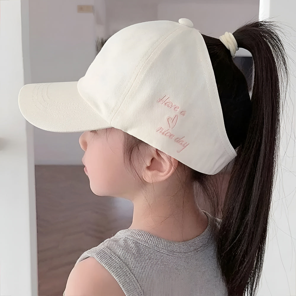 Kids Ponytail Baseball Cap with Curved Sun Shade